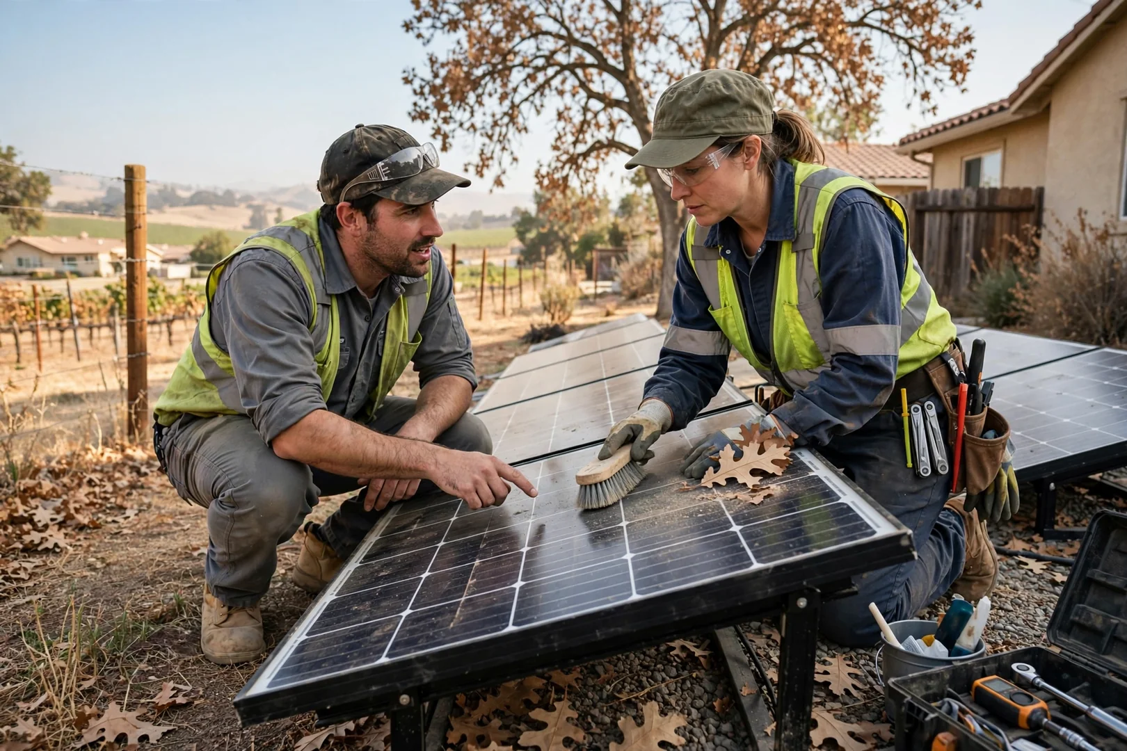Hybrid solar array with battery storage installed at a Lodi home under clear skies