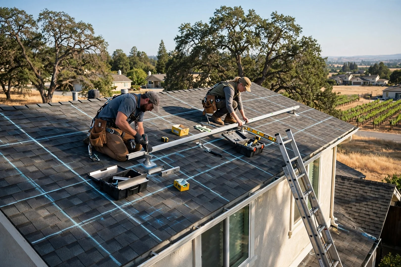 Two-story home roof before installation showing available south-facing plane