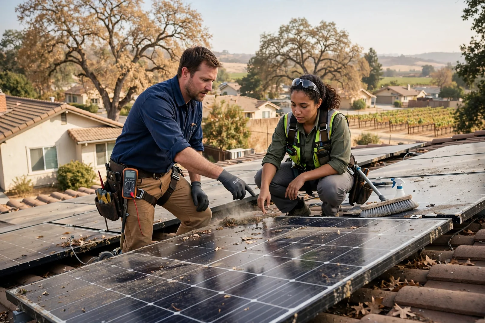 Technician mounting a new solar inverter beside a home electrical panel in Lodi