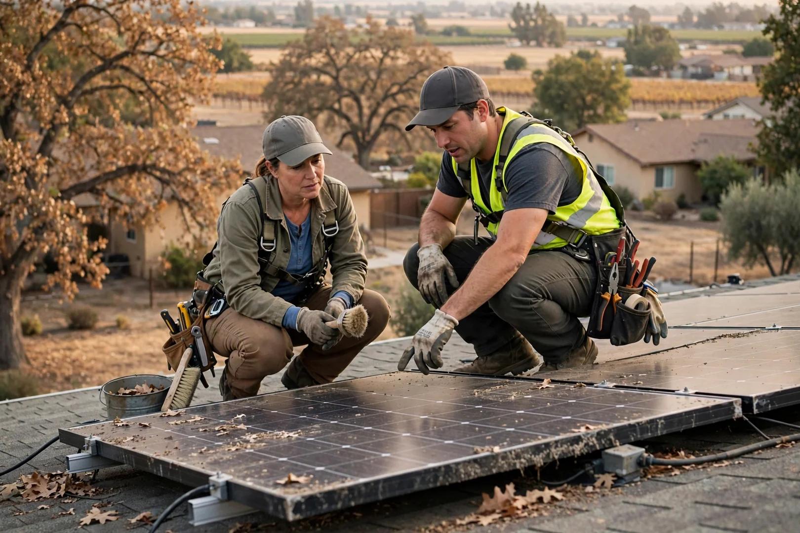 Technician mounting a new solar inverter on a garage wall at a Lodi home