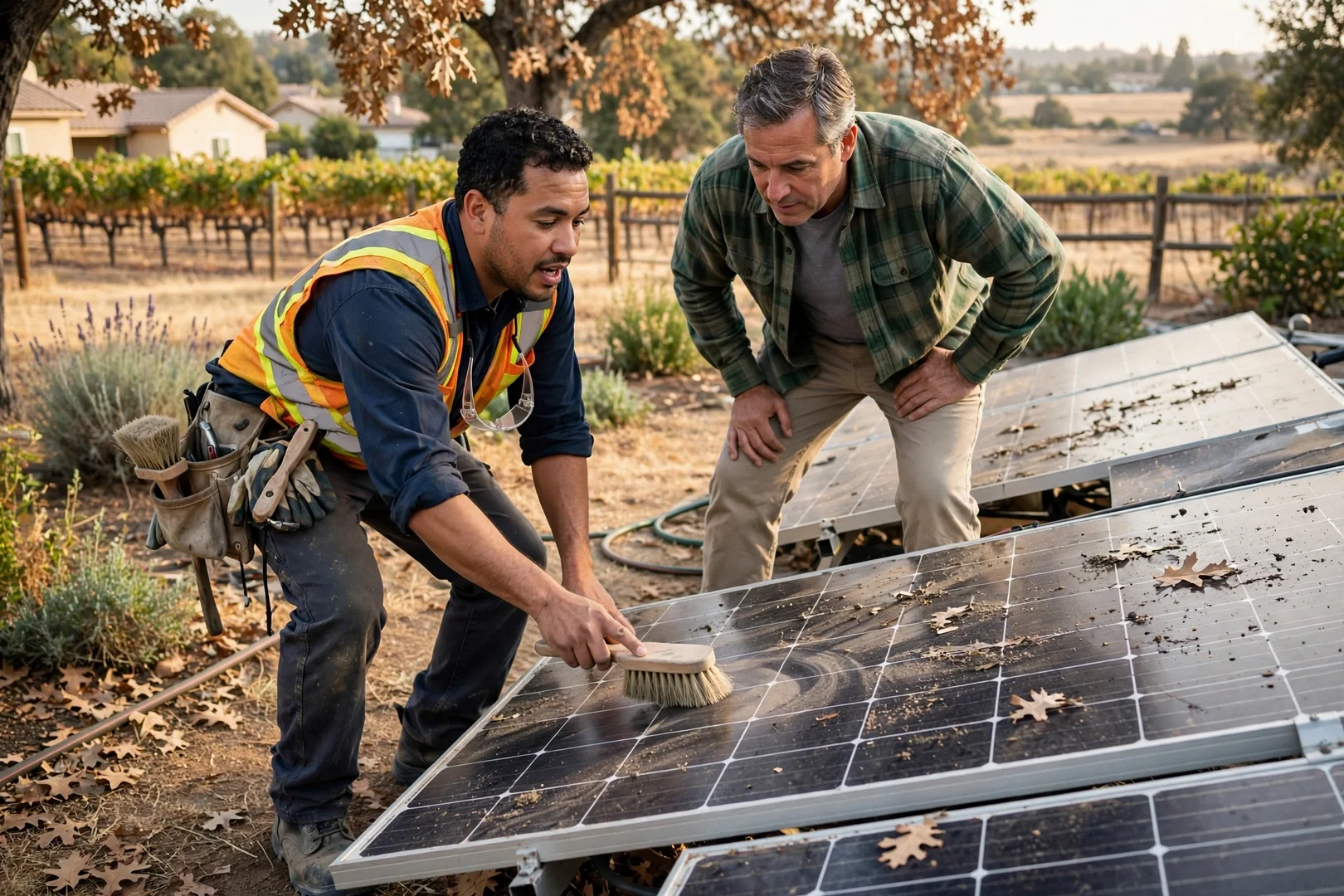 Solar tech testing inverter output at a home