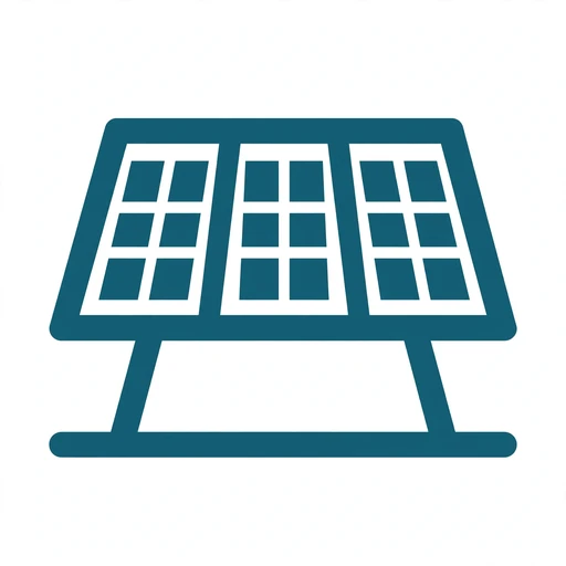 Ground mount solar array icon with steel posts on open land