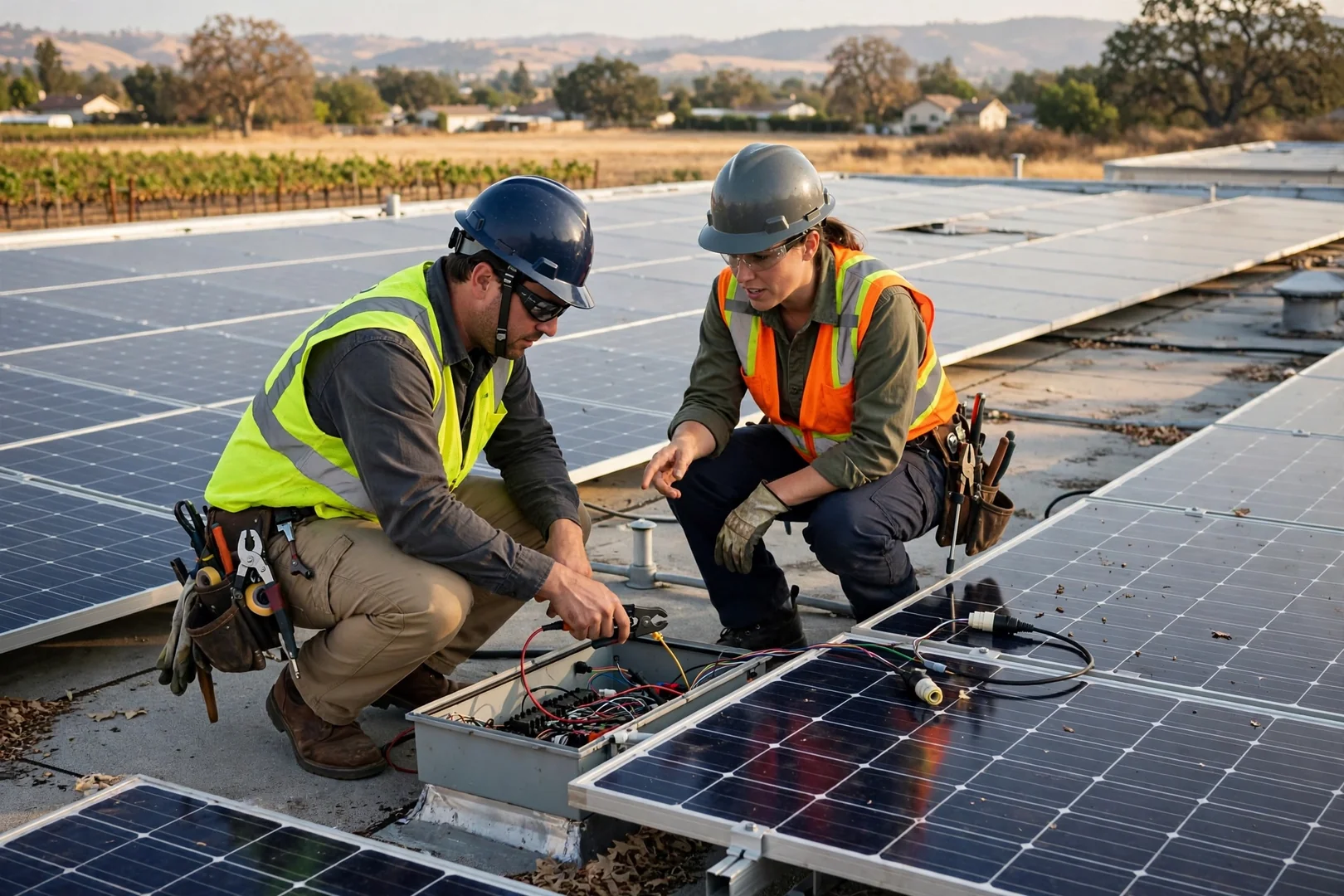 Commercial rooftop solar strings restored to full production on a local warehouse