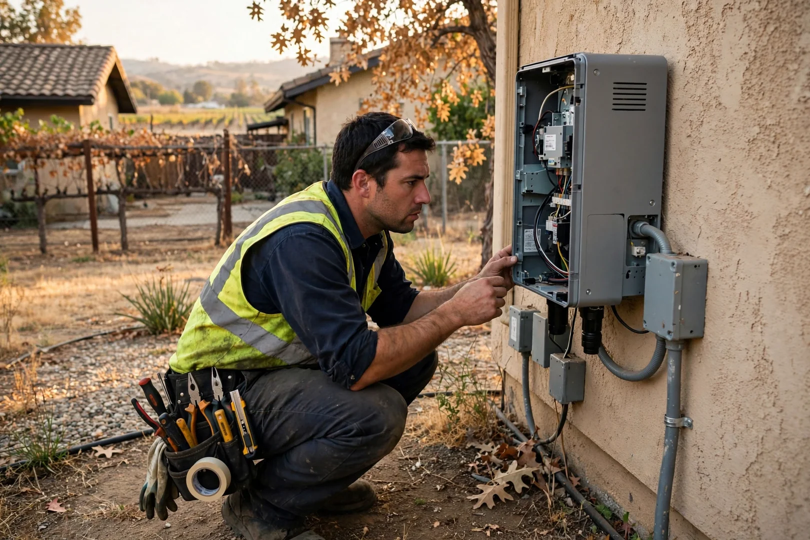 Technician reviewing inverter error codes on a residential solar system in Lodi